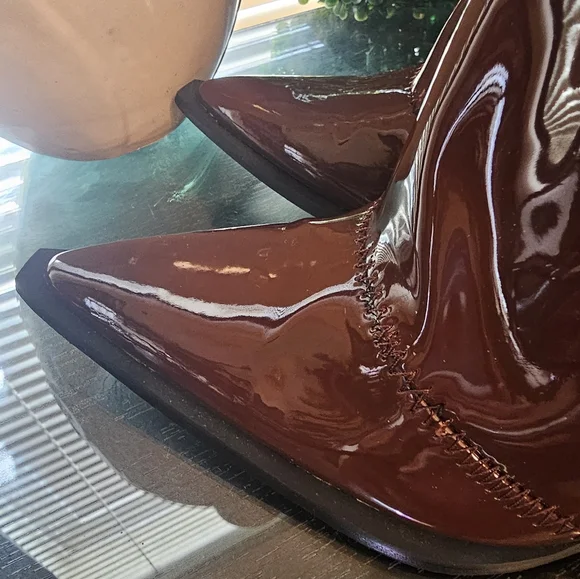 Brown Patent Leather Boots - Picture 2 of 9